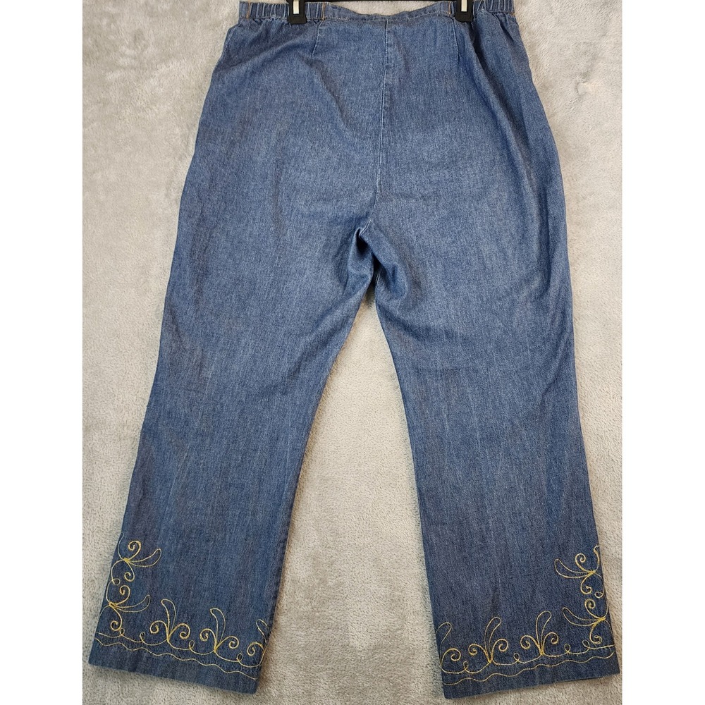MetroStyle 2 Piece Set Womens Size 16 Top Pants Blue Denim Floral 90s Vintage - Picture 10 of 12